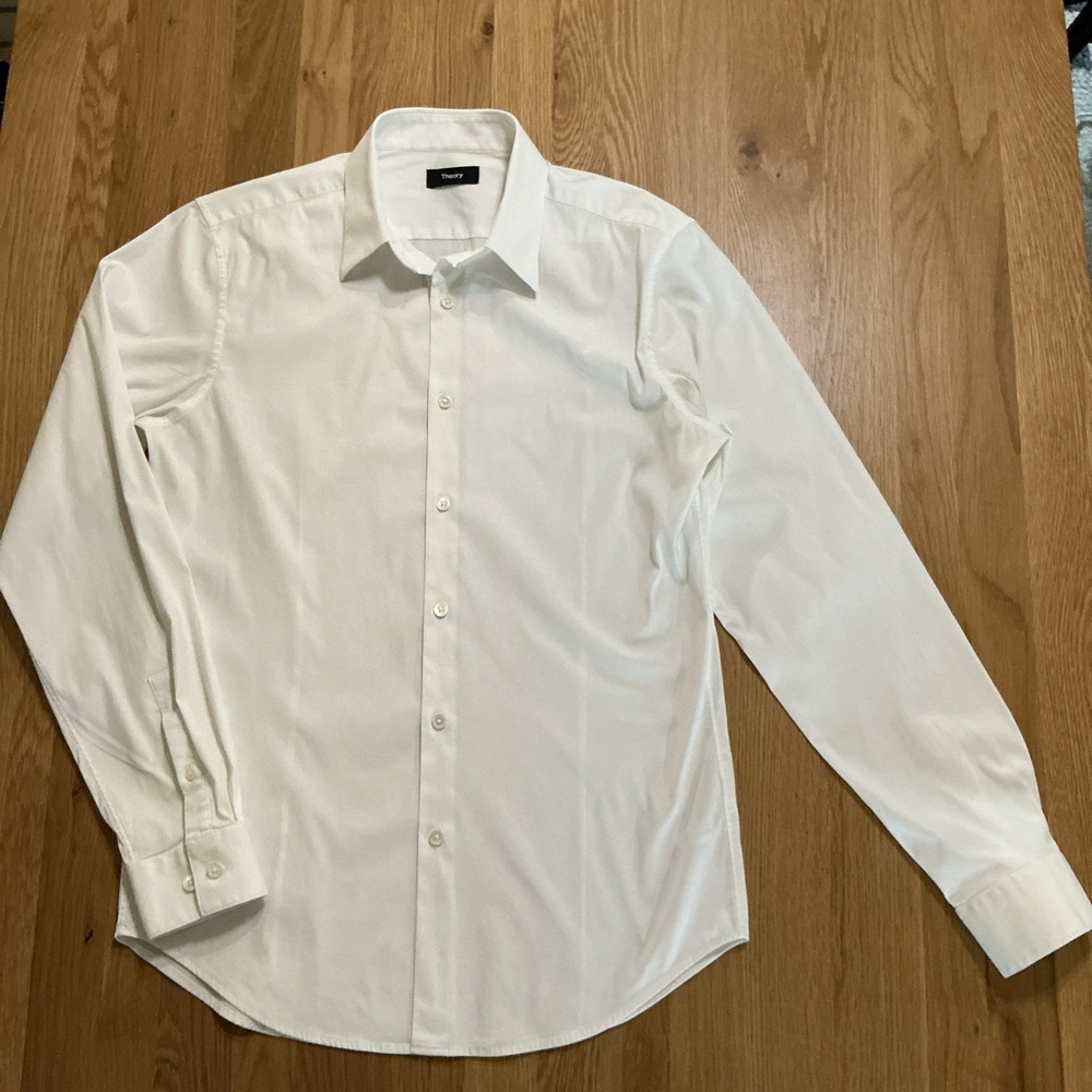 Theory Sylvain Wealth Shirt Mens Small White Stretch Cotton Slim Fit Button Up